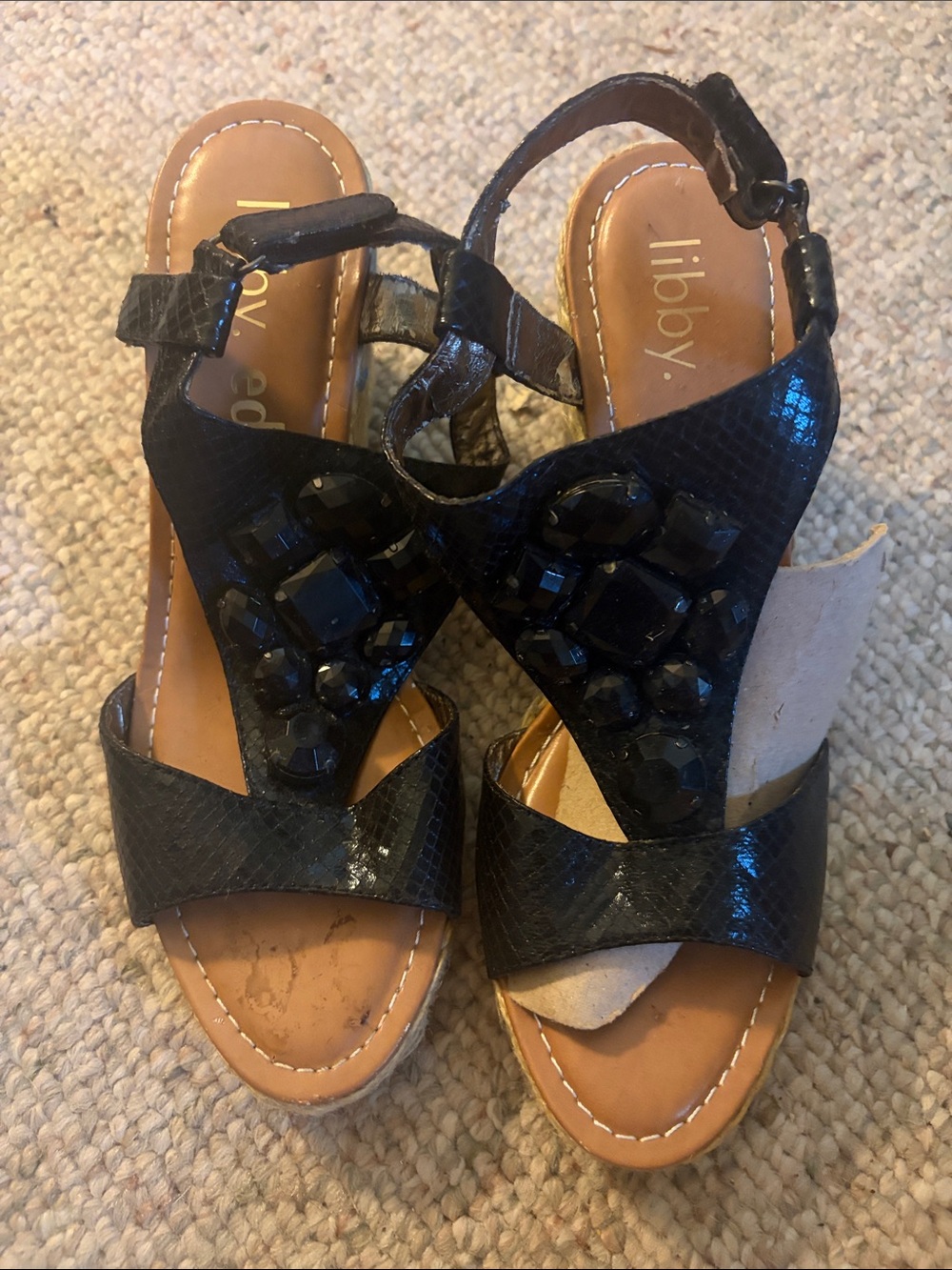 Libbey Black Jeweled Strappy Women's Sandals